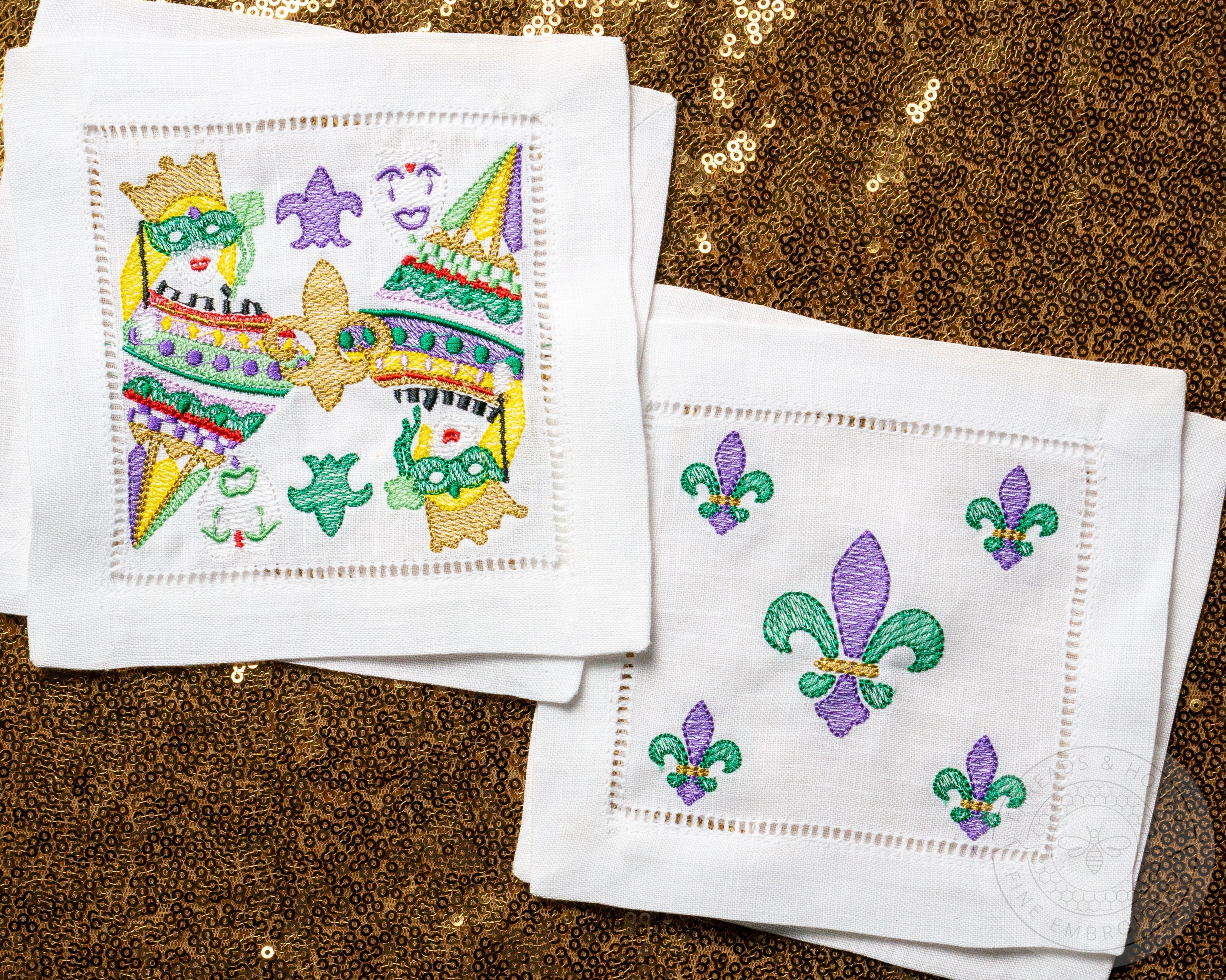 Mardi Gras Linen Napkin Set, double deals monogram, Fat Tuesday napkin, Personalized Monogram Luxury Napkin, Custom Mardi Gras Gift Set, white