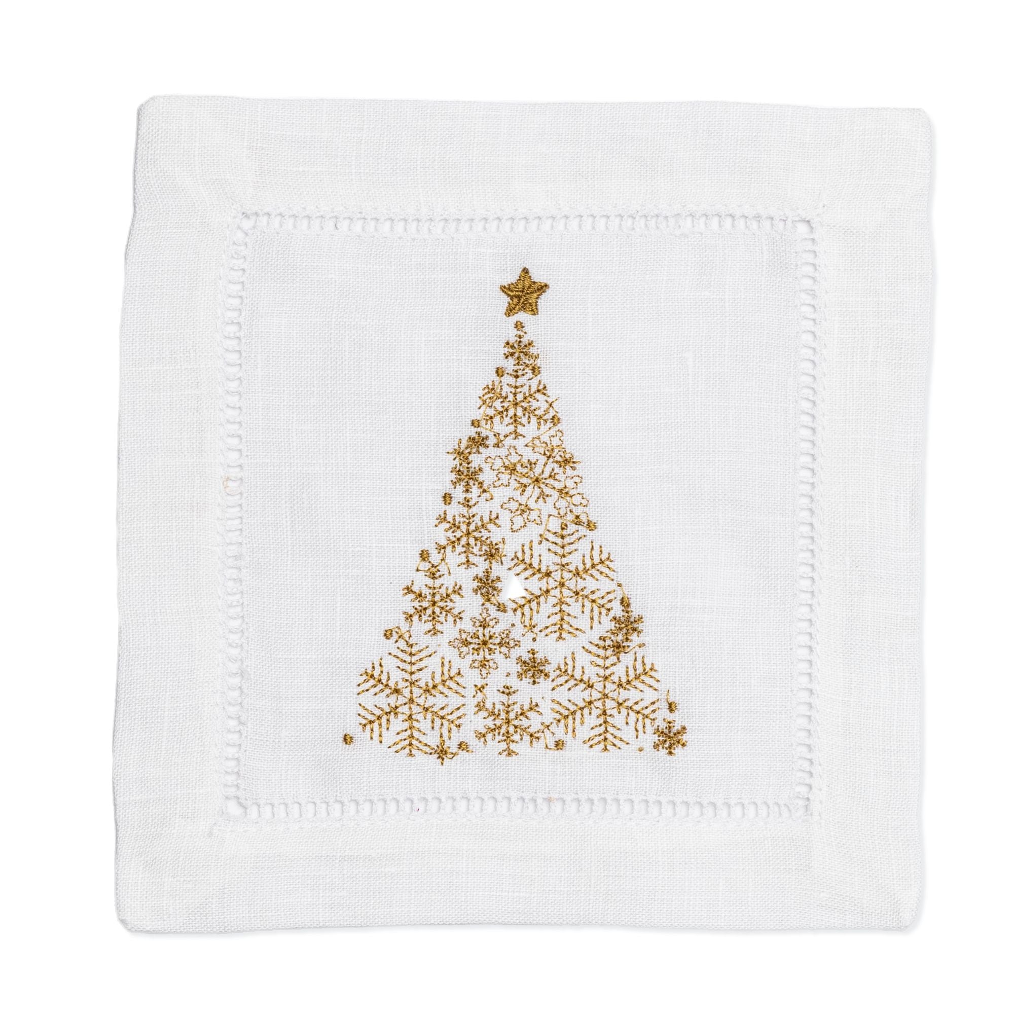 Christmas tree cocktail napkin set, hand embroidered white cotton napkins, Xmas tree napkins, hostess gift, holiday gift, sale Christmas gift