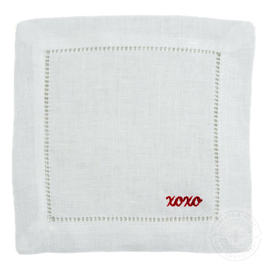 Custom Valentine's Day Gift Embroidered Cocktail Napkins Personalized Minimalist Script Name or Phrase on Linen Cloth