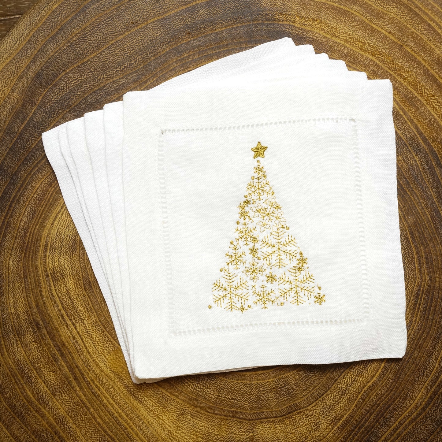Embroidered Fabric Napkins with Snowflake Christmas Tree
