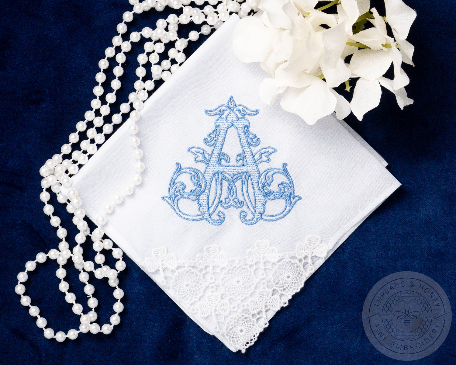 Embroidered Handkerchief for Wedding, Custom Single Initial Monogram Hankie