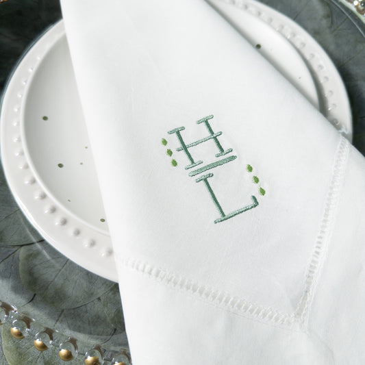 Embroidered Napkins with Hudson Two Letter Monogram