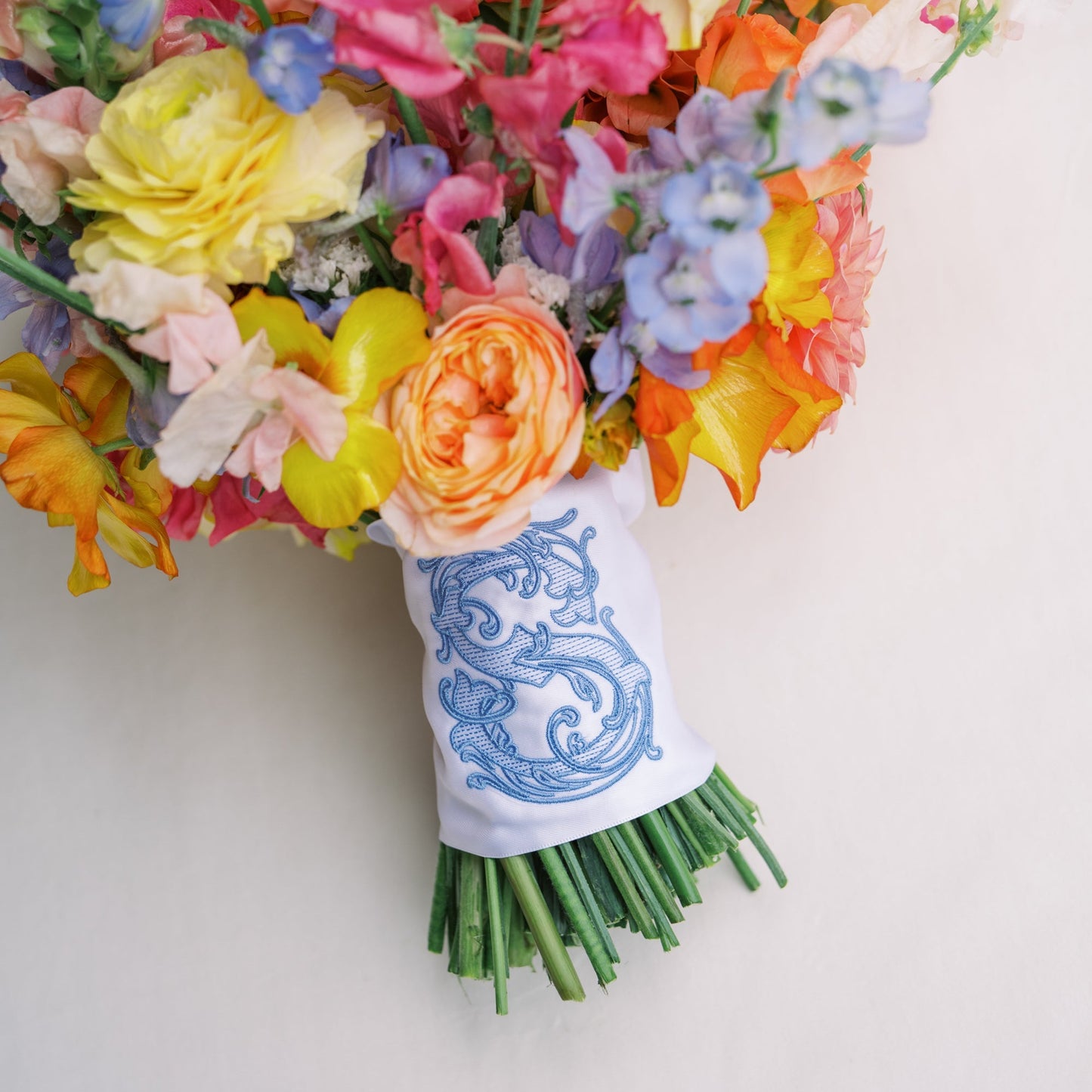 Custom Embroidered Bouquet Wrap with Single Letter Vine Monogram
