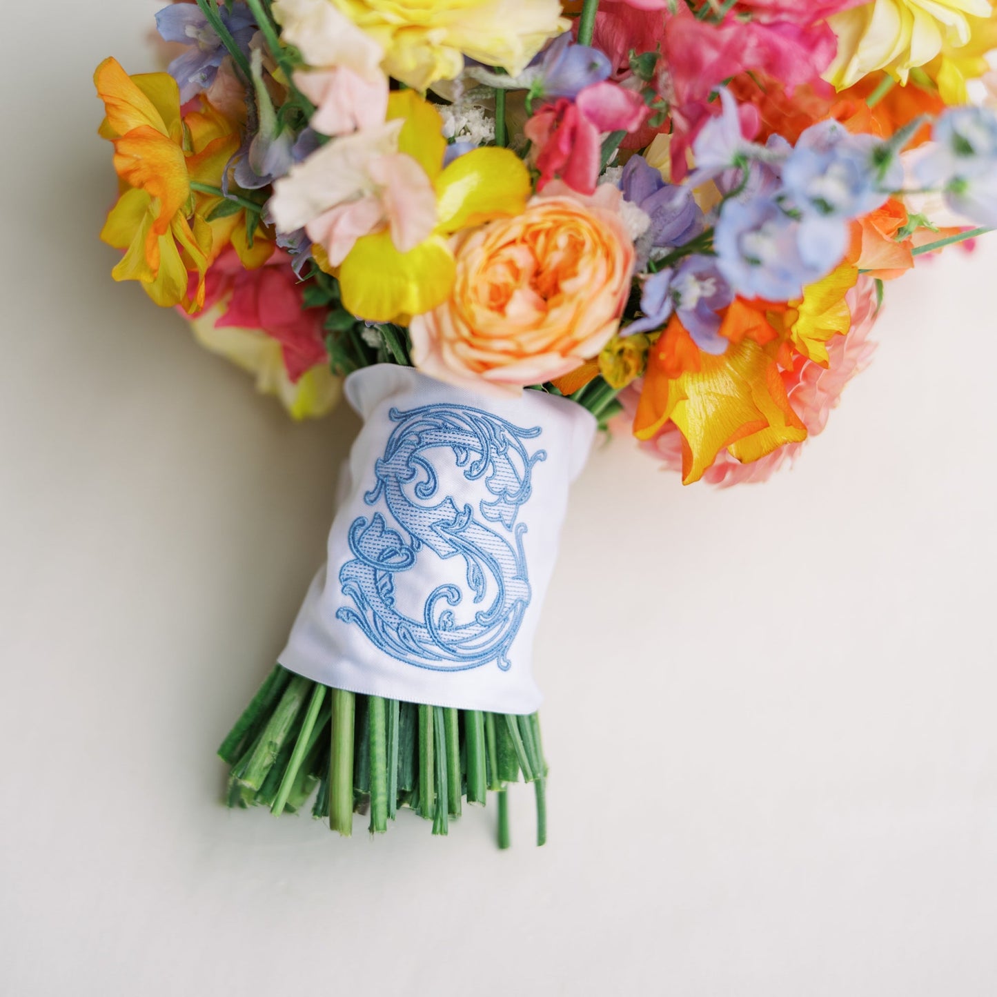 Custom Embroidered Bouquet Wrap with Single Letter Vine Monogram