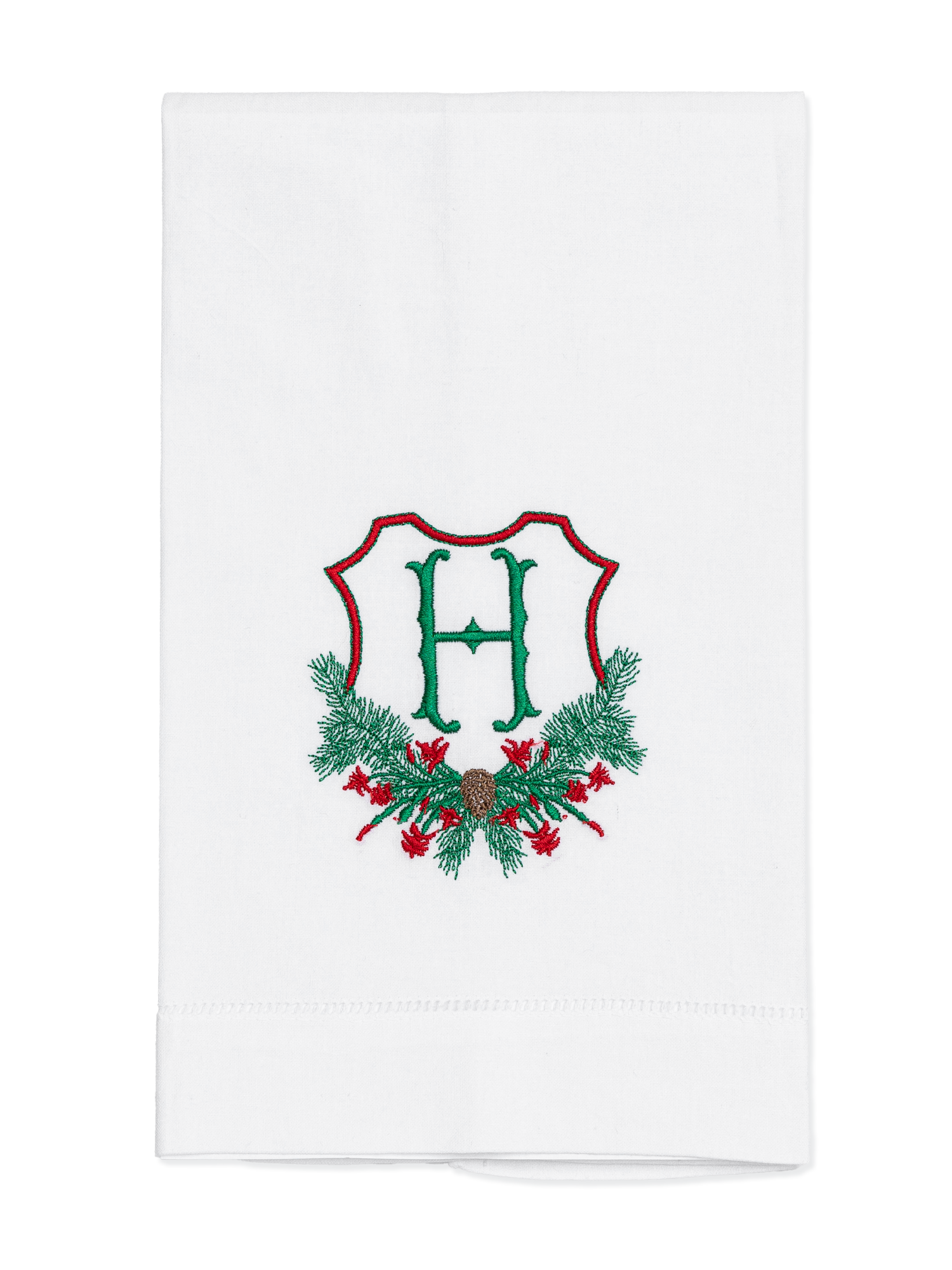 Embroidered Christmas Hand Towel with Cactus Crest and Personalized Si