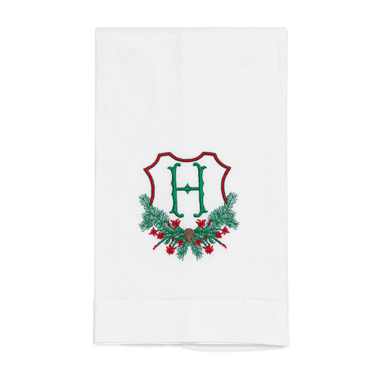 Embroidered Christmas Hand Towel with Cactus Crest and Personalized Single Letter Monogram