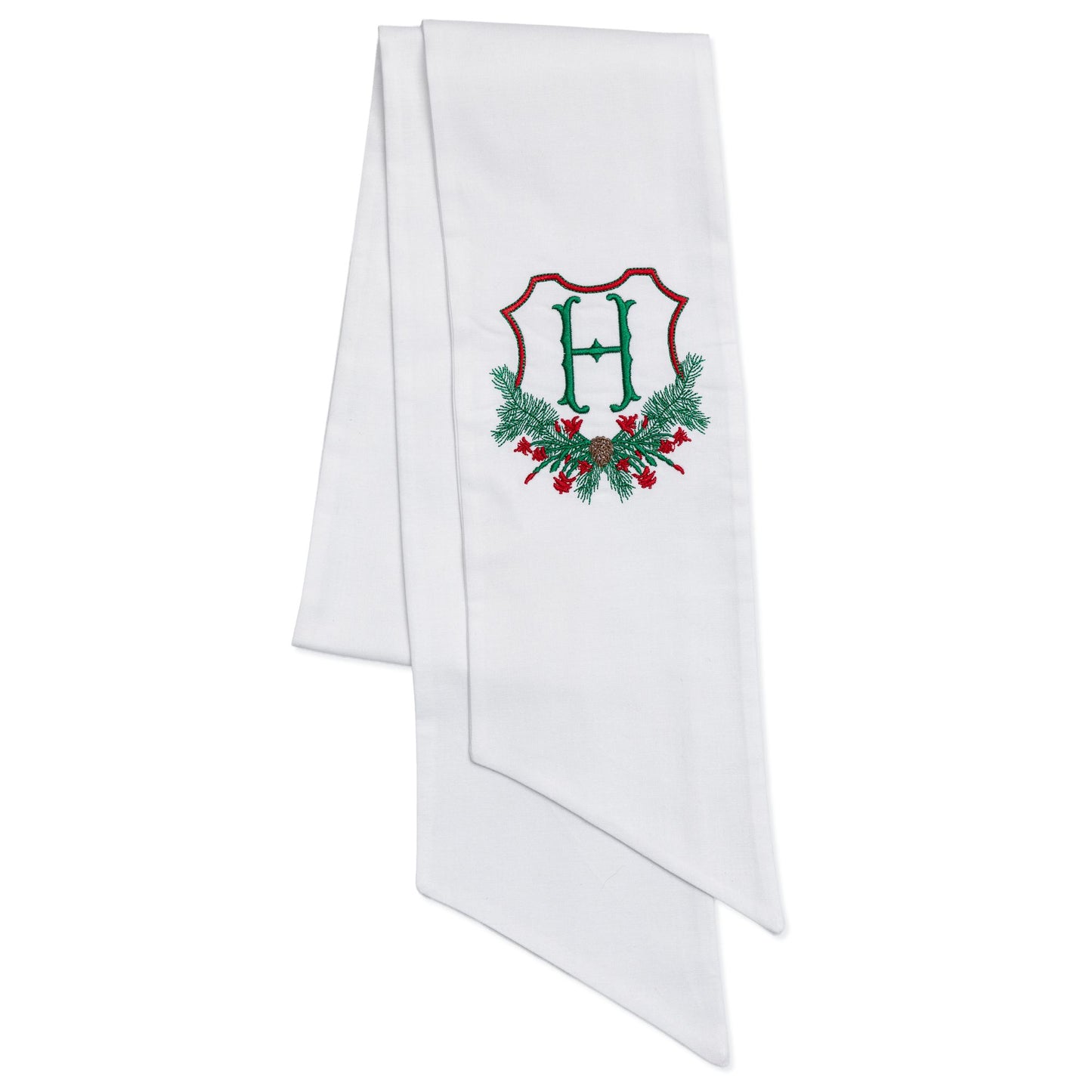 Embroidered Christmas Wreath Sash with Cactus Crest and Personalized Single Letter Monogram Anniversary Gift