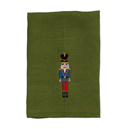 Embroidered Christmas Nutcracker Dinner Napkins Set of 4 in Pine Green