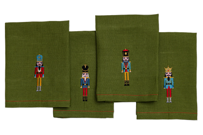 Embroidered Christmas Nutcracker Fabric Napkins Set of 4 in Pine Green