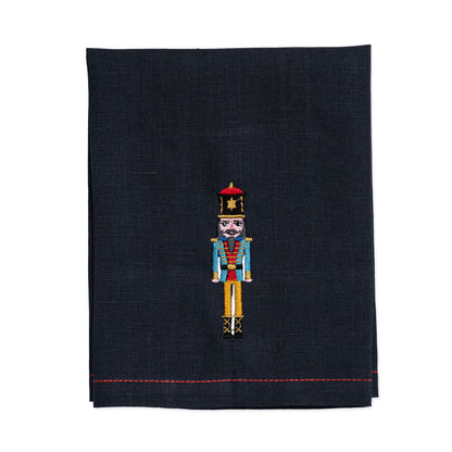 Embroidered Christmas Nutcracker Dinner Napkins Set of 4 in Navy Blue