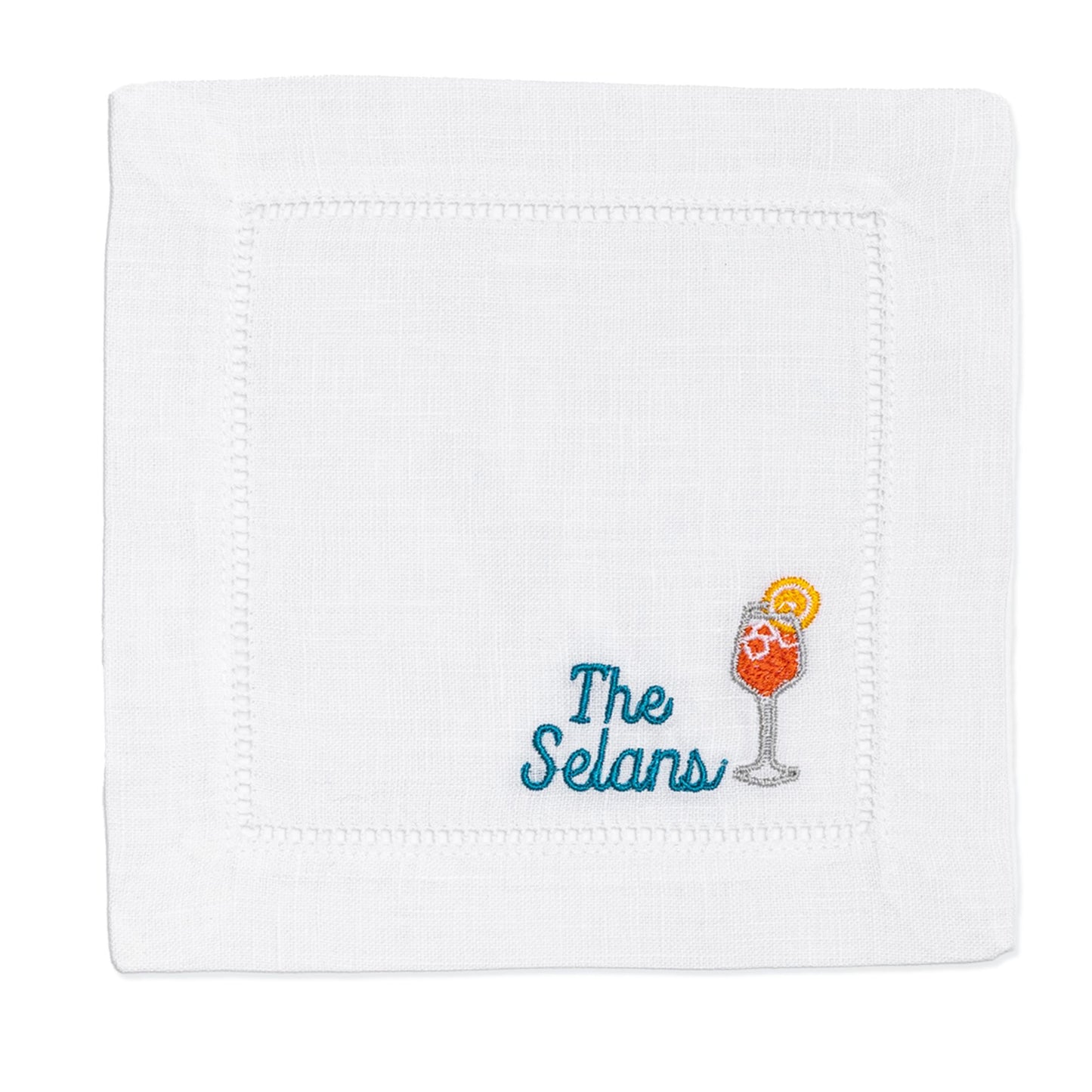 Embroidered Cocktail Napkins with Aperol Spritz and Personalized Minimalist Script Name