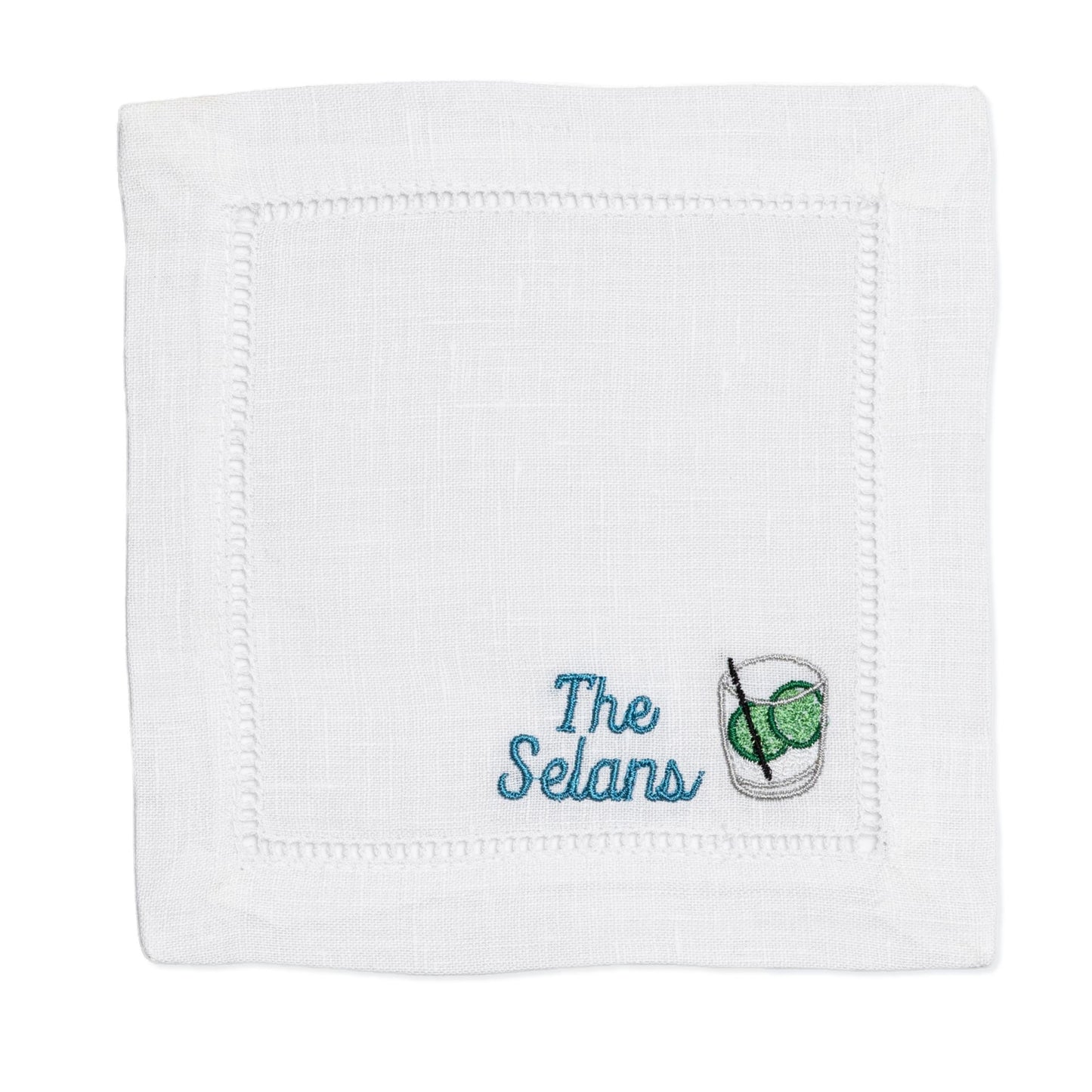 Embroidered Cocktail Napkins with Gin & Tonic with Minimalist Script Name