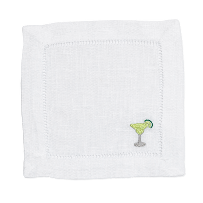 Embroidered Linen Napkins with Cocktail Emoji Housewarming Gift