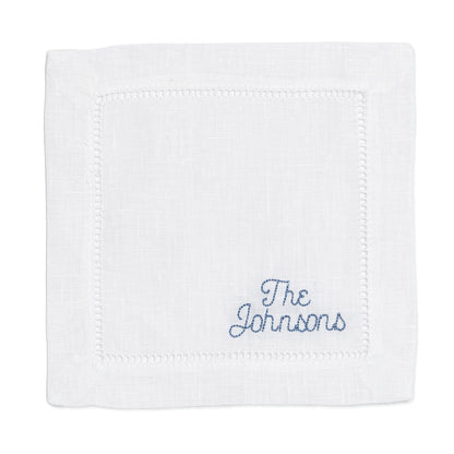 Embroidered Cocktail Napkins Personalized Minimalist Script Name