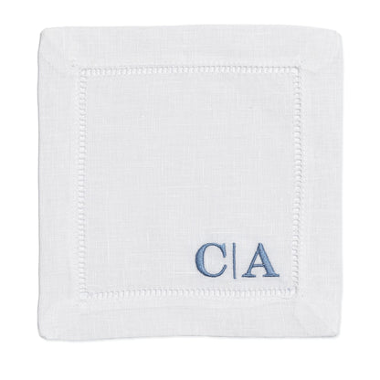 Embroidered Cocktail Napkins with Side by Side Initials Monogram