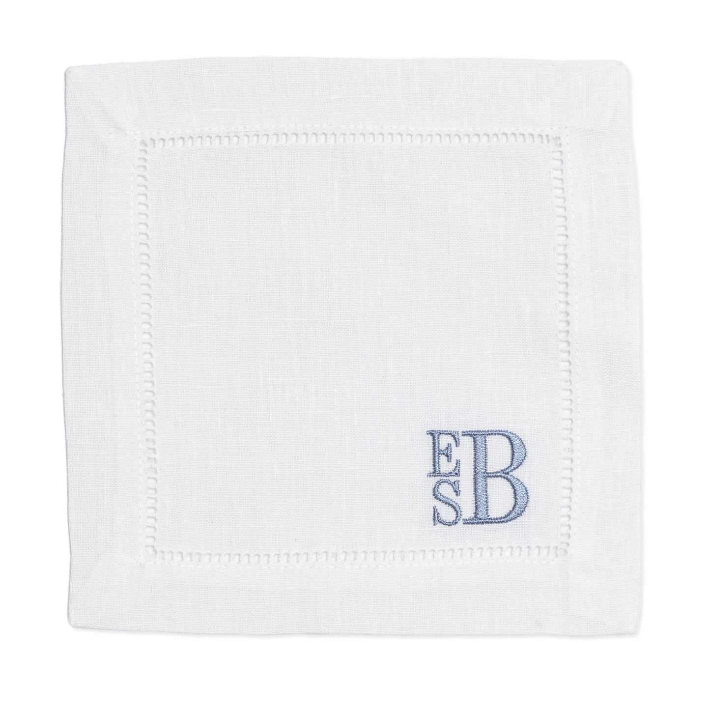 Embroidered Cocktail Napkins with Minimalist Stacked Monogram