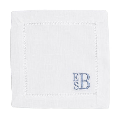 Embroidered Cocktail Napkins with Minimalist Stacked Monogram