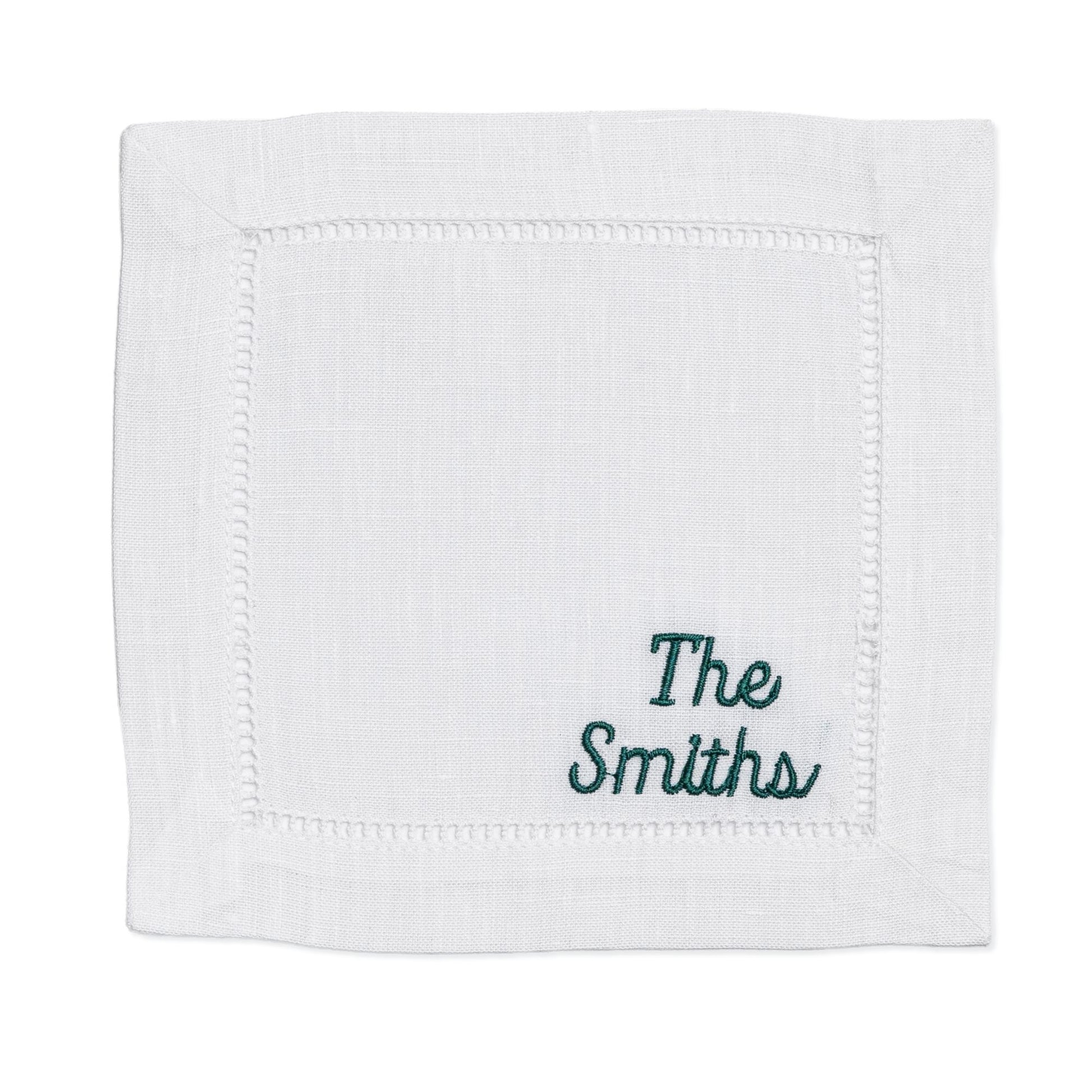 Embroidered Cocktail Napkins with Minimalist Script Name