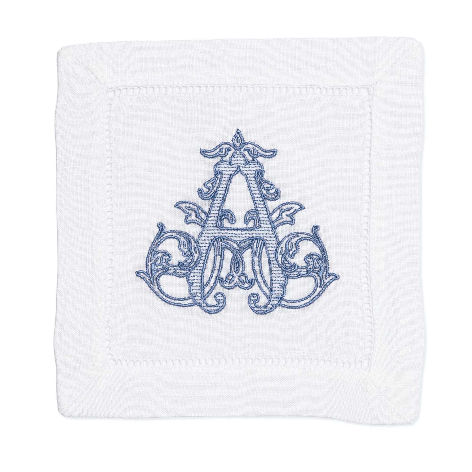 Embroidered Cocktail Napkins with Single Initial Vine Monogram ...