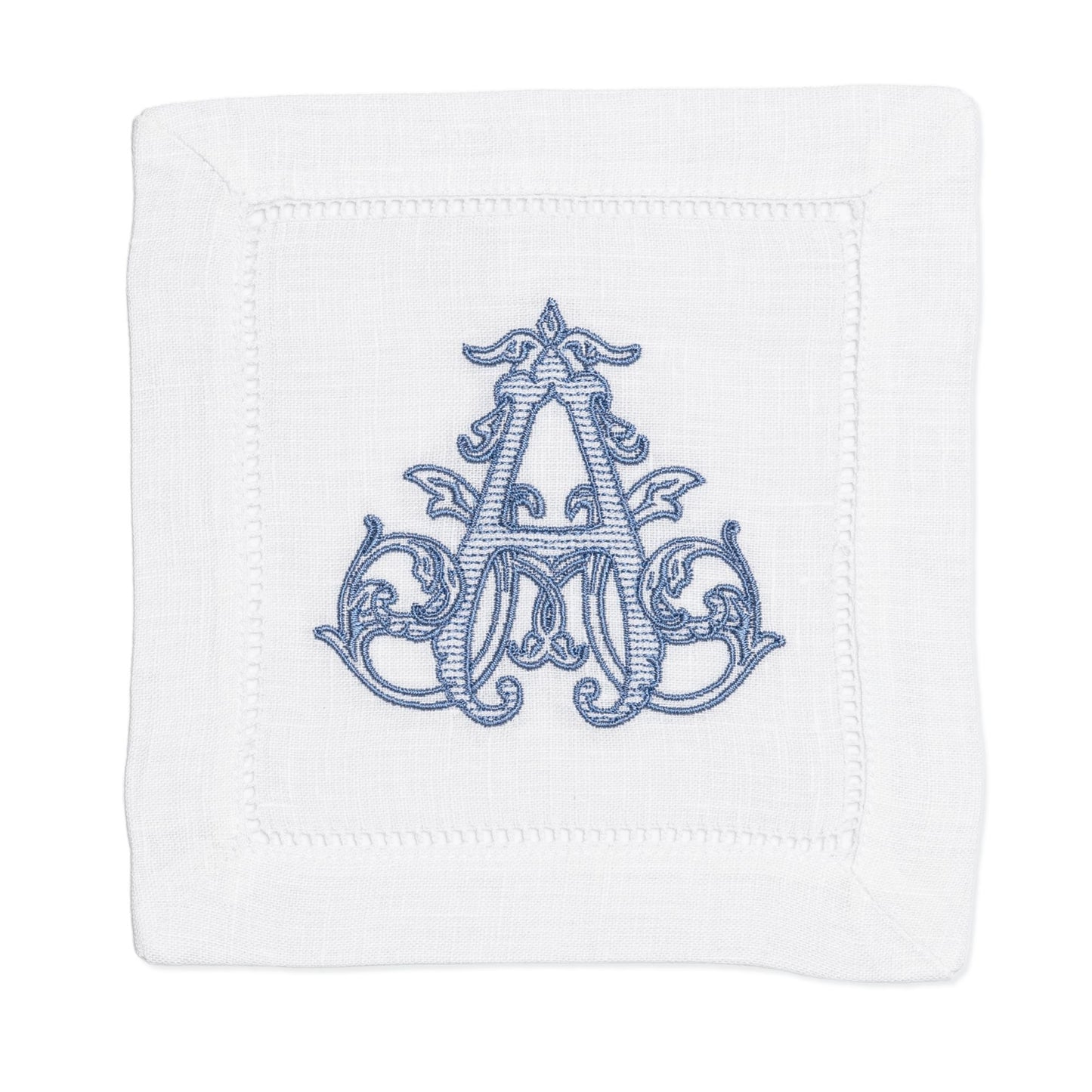 Embroidered Cocktail Napkins with Single Initial Vine Monogram