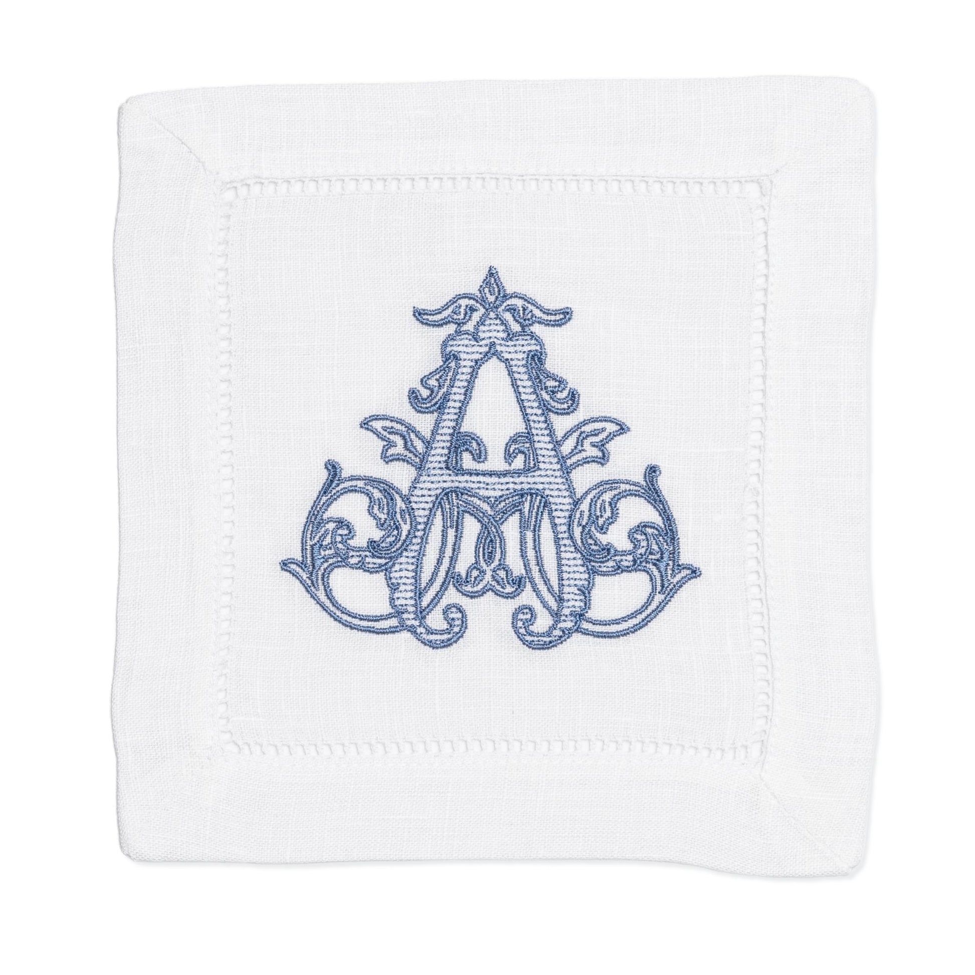 Embroidered Cocktail Napkins with Single Initial Vine Monogram