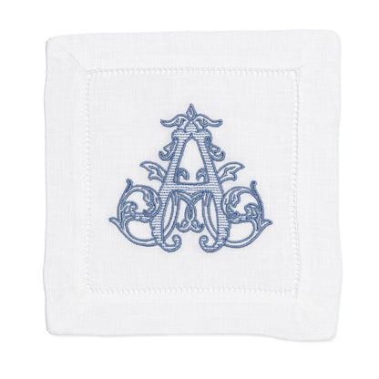 Embroidered Cocktail Napkins with Single Initial Vine Monogram