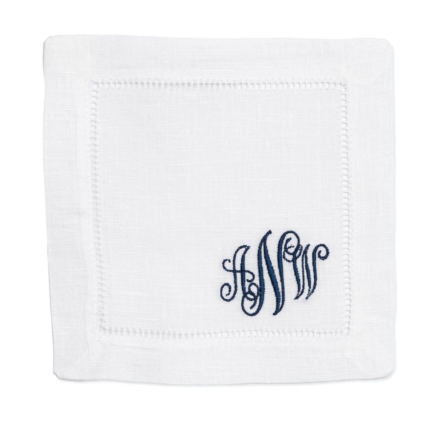 Embroidered Cocktail Napkins with Interlocking Vine Monogram