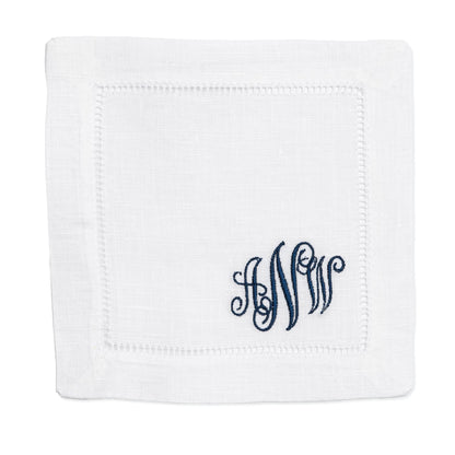 Embroidered Cocktail Napkins with Interlocking Vine Monogram