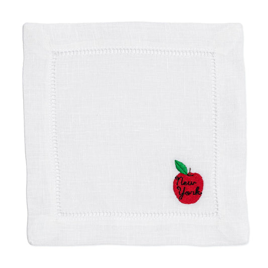 Embroidered Cocktail Napkins with NY Emoji