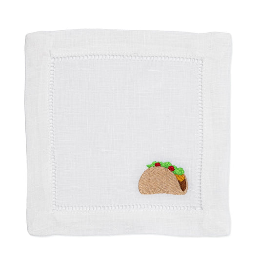 Embroidered Cocktail Napkins with Food Set Emoji