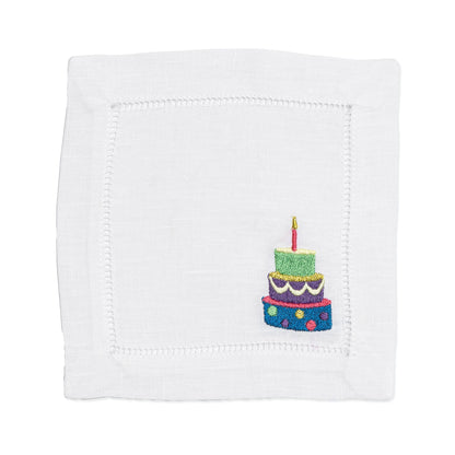 Embroidered Birthday Cake Cocktail Napkins Set of 4