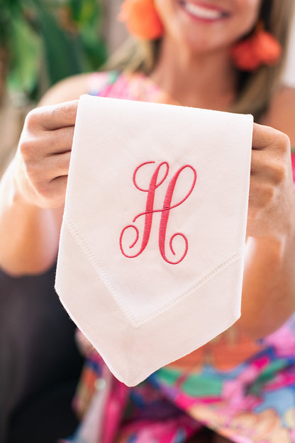 Embroidered Dinner Napkins with Calligraphy Single Letter Monogram