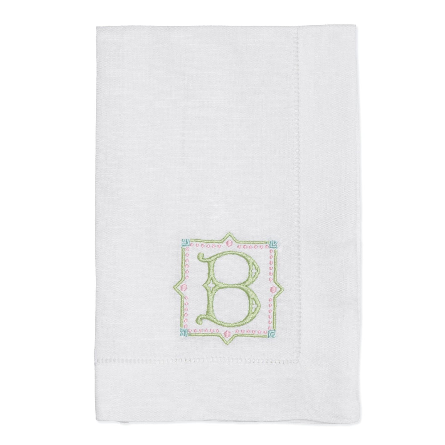 Embroidered Hand Towel with Linen or Cotton Antique Single Letter Monogram