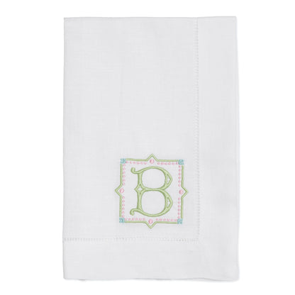 Embroidered Hand Towel with Linen or Cotton Antique Single Letter Monogram