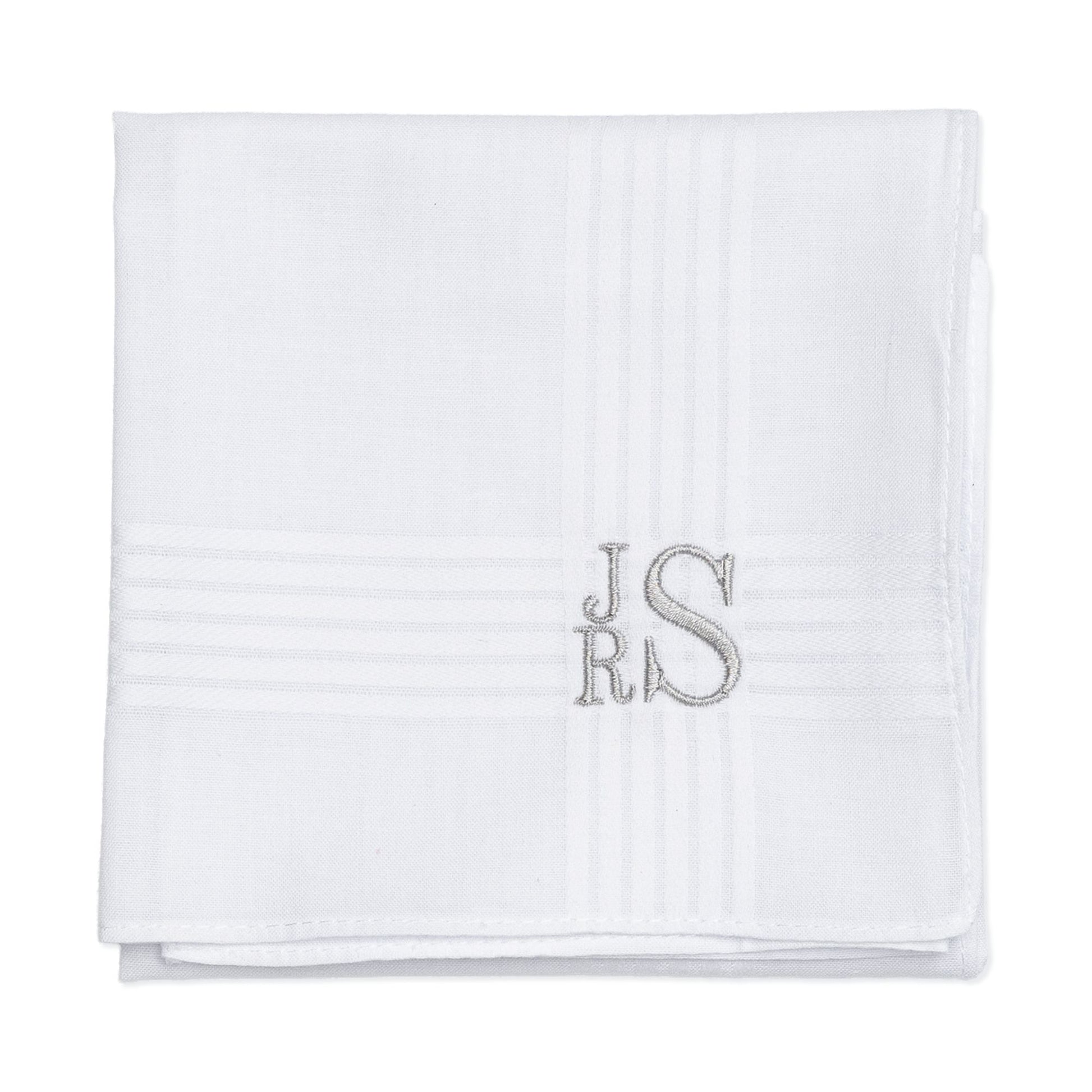 Mens Embroidered Handkerchiefs with Minimalist Stacked Monogram