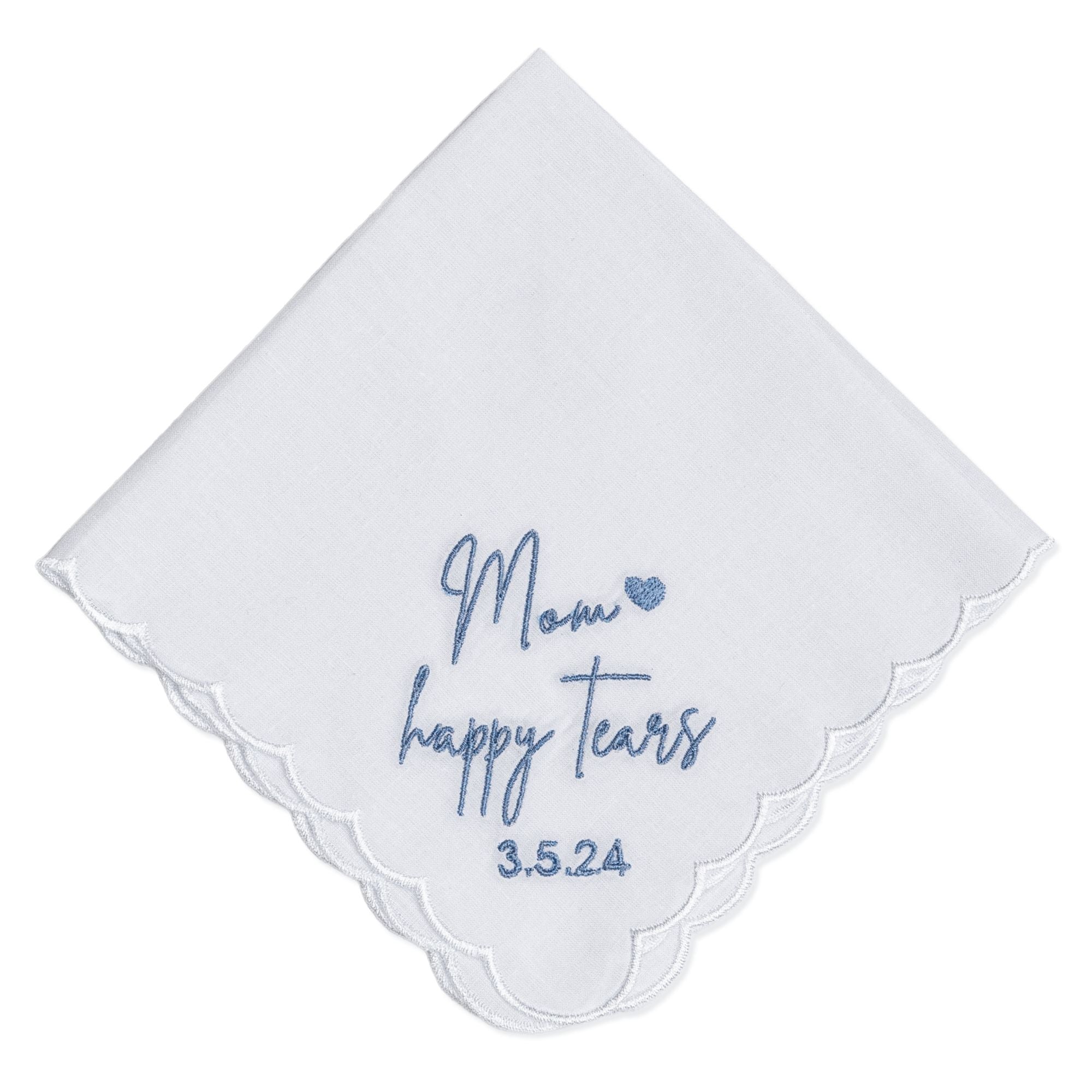 Handkerchief high quality Vintage Hankie Embroidered Silver Blue Scalloped Edge Wedding