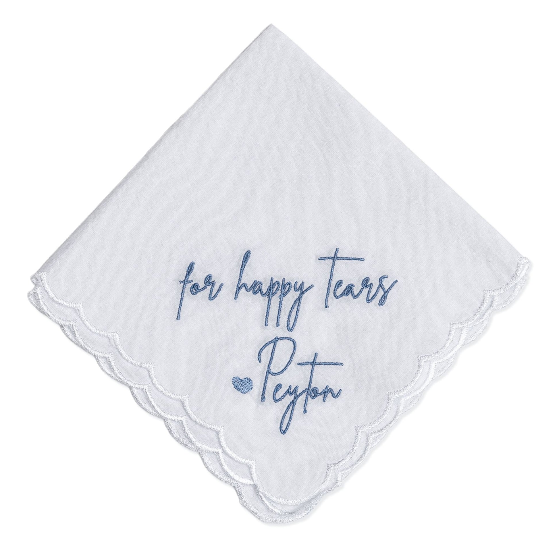 "For Happy Tears" Custom Embroidered Wedding Handkerchiefs for Bride or Mother of the Bride