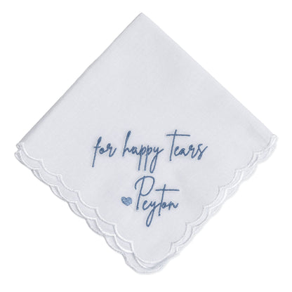 "For Happy Tears" Custom Embroidered Wedding Handkerchiefs for Bride or Mother of the Bride