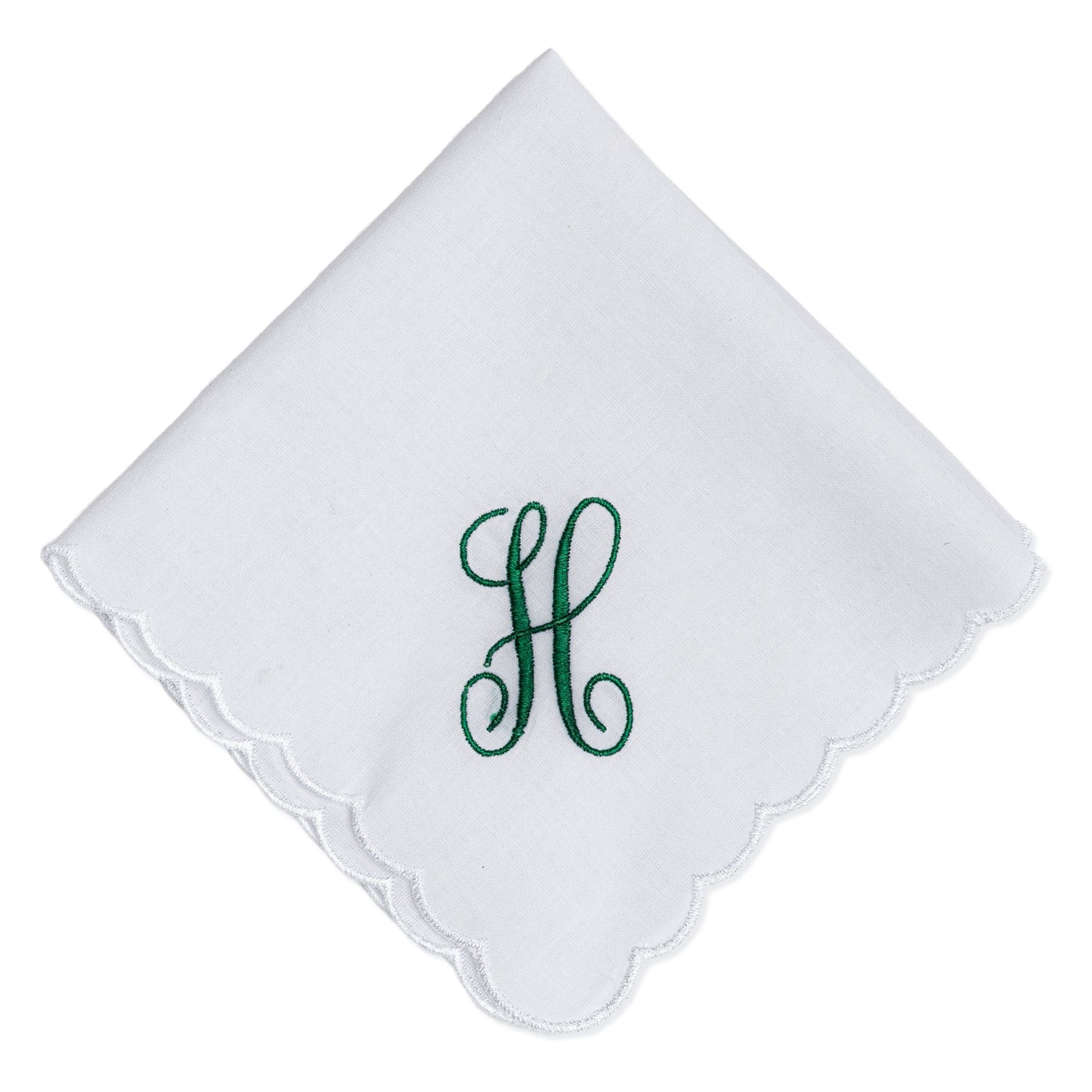 Ladies Embroidered Handkerchiefs with Single Initial Monogram Calligraphy Style