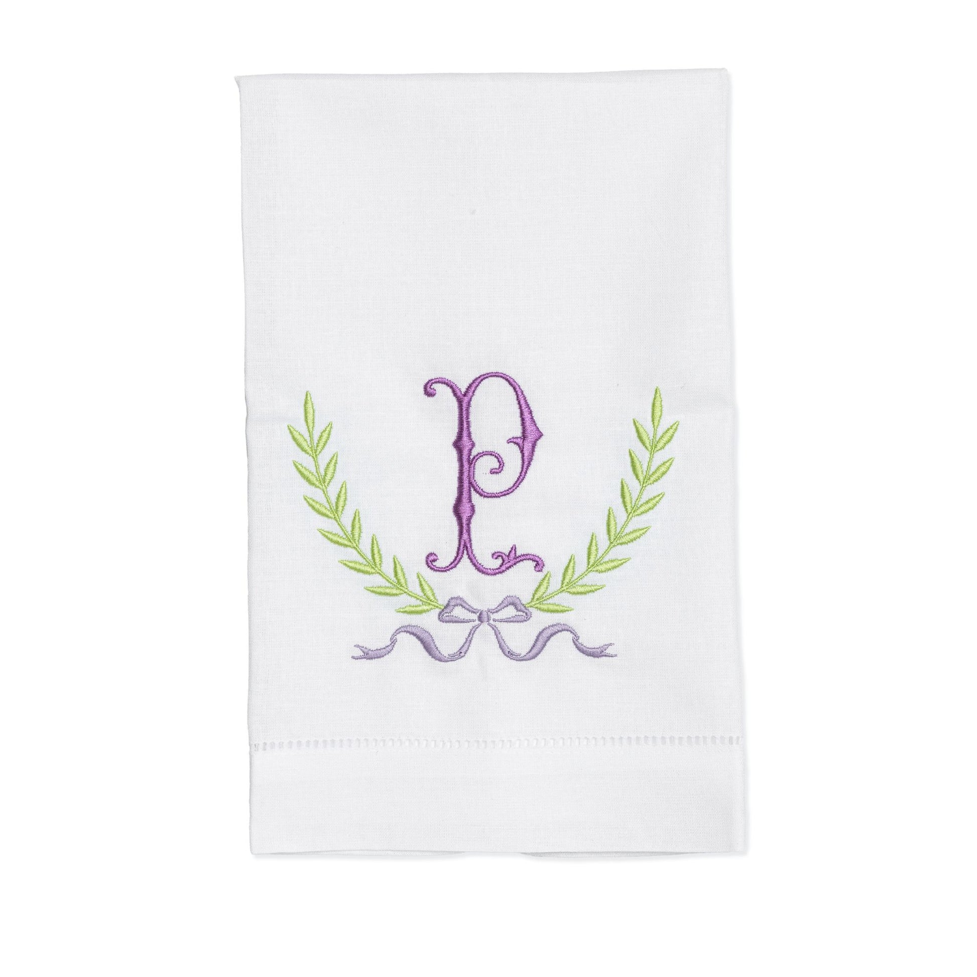 Embroidered Hand Towel with Linen or Cotton Crest Single Letter Monogram