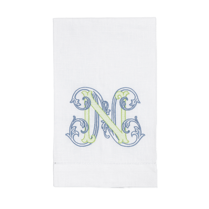 Embroidered Kitchen Towel with Linen or Cotton Vine Single Letter Monogram Christmas Gift