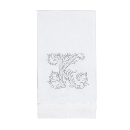 Embroidered Hand Towel with Linen or Cotton Vine Single Letter Monogram