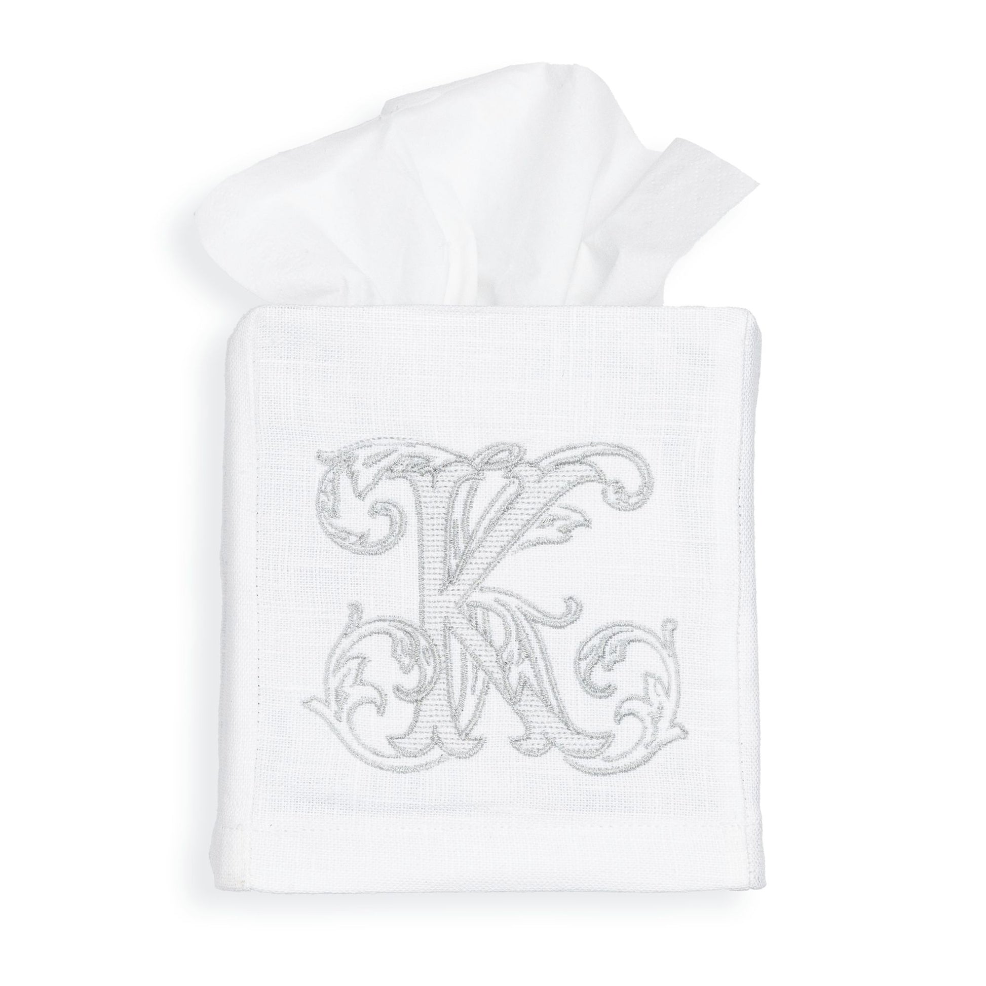 Embroidered Tissue Box Cover with Single Letter Vine Monogram Newlywed Gift