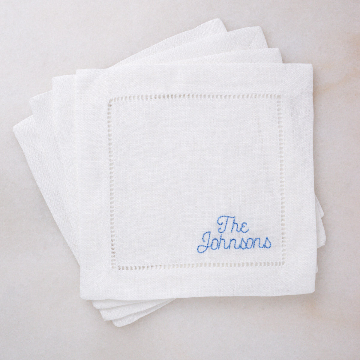 Embroidered Cocktail Napkins Personalized Minimalist Script Name