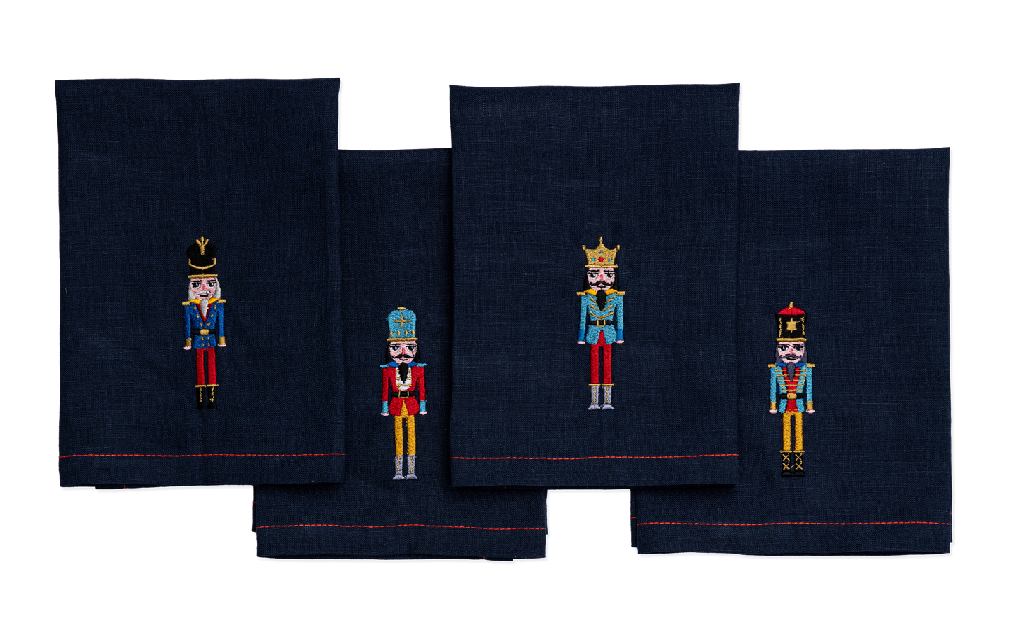 Embroidered Christmas Nutcracker Table Serviettes Set of 4 in Navy Blue Holiday Gift