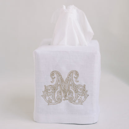 Embroidered Tissue Box Cover with Single Letter Vine Monogram