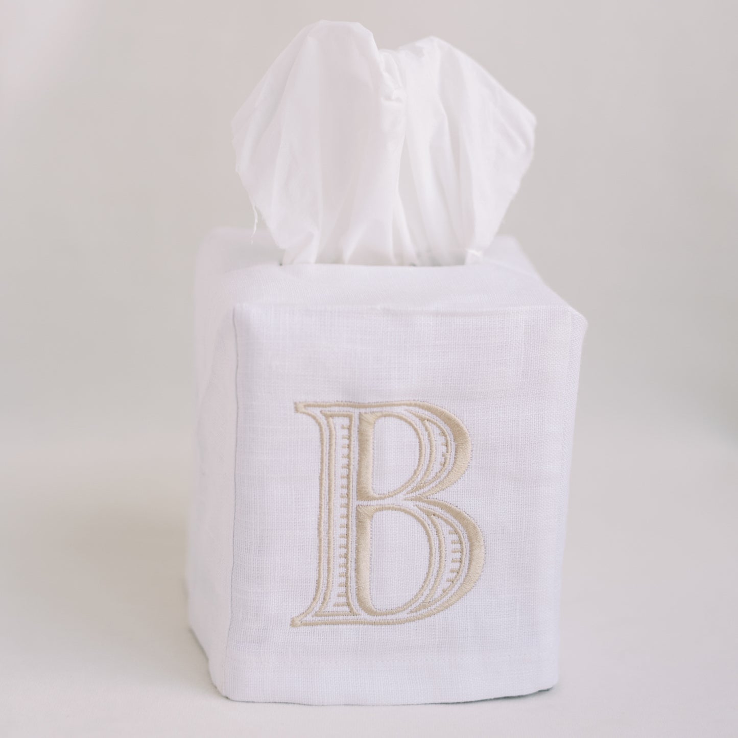 Embroidered Tissue Box Cover with Single Letter Formal Monogram