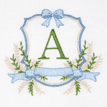 Embroidered Bow Crest Monogrammed Cocktail Napkin