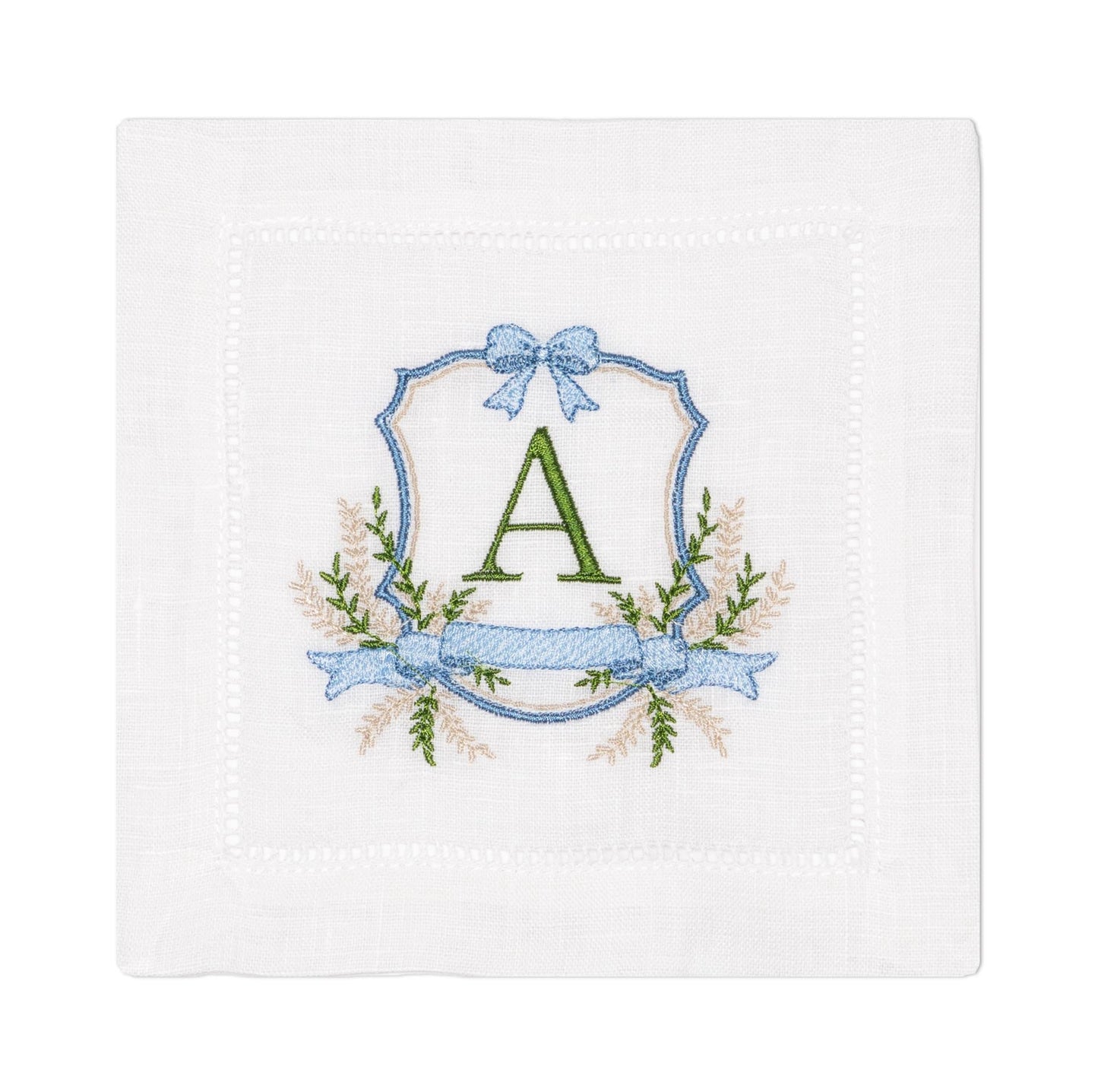 Embroidered Bow Crest Monogrammed Cocktail Napkin