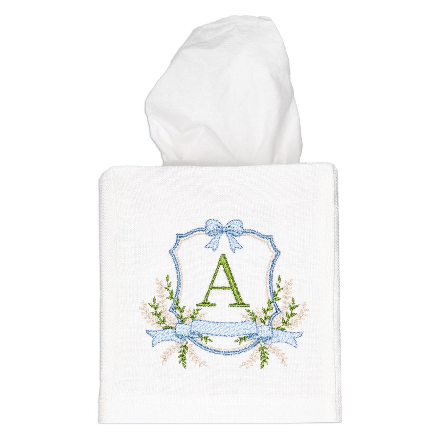 Embroidered Bow Crest Monogrammed Tissue Box Cover